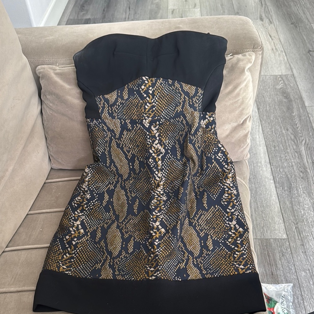 Diane Von Furstenberg Black and Brown Strapless Sheath Dress